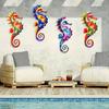 4Pcs Wooden Seahorse Wall Art Set Rustic Garden Fence Decor for Patio Living Room Bedroom Coastal Nautical Ornaments for Home Outdoor