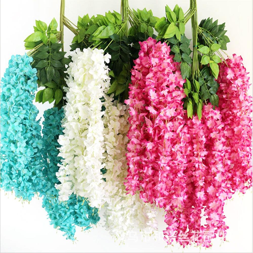 Wisteria Hanging Flowers Artificial Fake Decorative Vine Garland for Bedroom Wall Decor Lush Greenery Fake Flower Vines 3.6 Ft