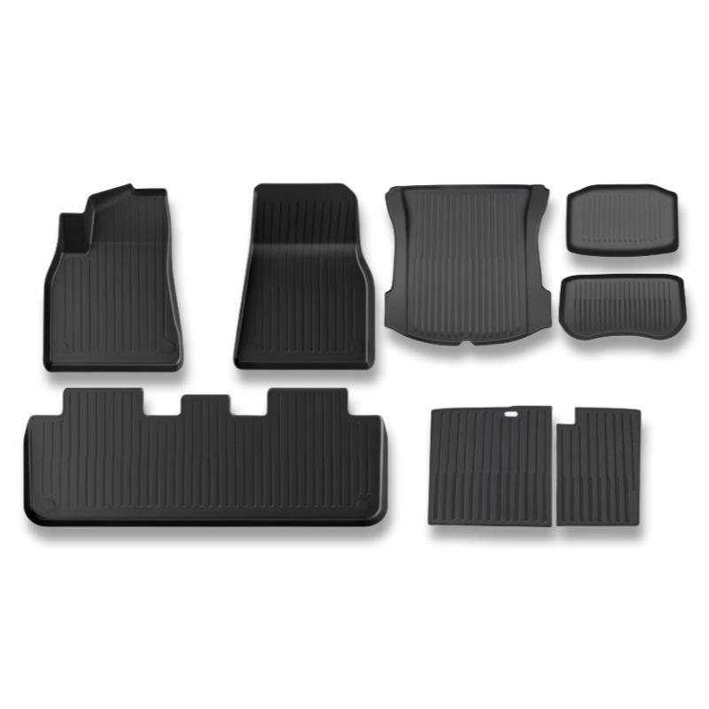 Tesla Model Y TPE Floor and Trunk Mats: Front, Rear, and Accessories for Car Interiors.