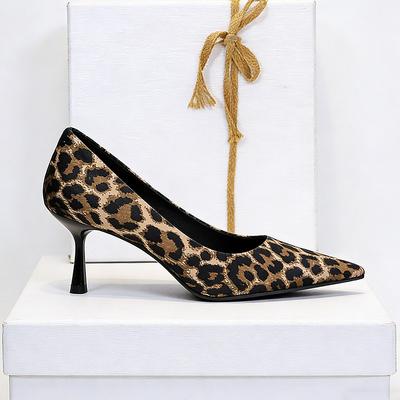 Mode Leopard Schuhe High Heels Damen Seide Spitz Elegant Damen Partyschuhe Marke Schwarz Dünner Absatz 6.5cm