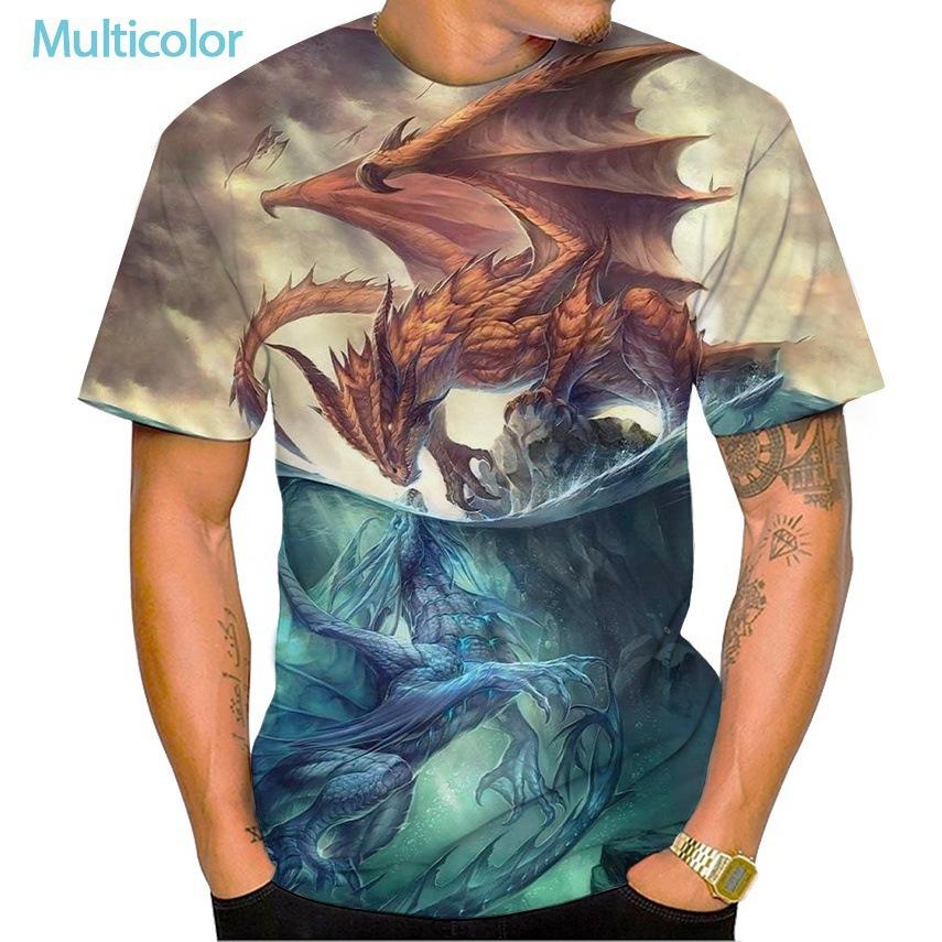 Summer Round Neck Dragon Series 3D Print Top Fashionable Casual Short Sleeved Men's T-shirts
