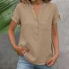 1116 European and American New Women's Tops Loose Casual Buttons Short Sleeves V-neck Cotton and Linen Shirts Women