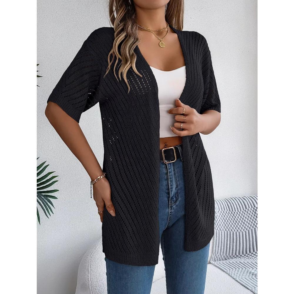 Spring Summer Knitted Cardigan 2026 Casual Solid Color Hollow Out Sun Proof Tops for Women Khaki Black Pink Valentine's Day