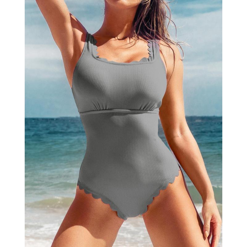 Women Sexy Solid Color High Waist Backless One Piece Lace Swimsuit