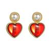 Women Retro Drop Earrings Titanium Steel Alloy Pendant Earrings Acrylic Colorful Resin Bead Heart Shape Geometric Ear Ornaments