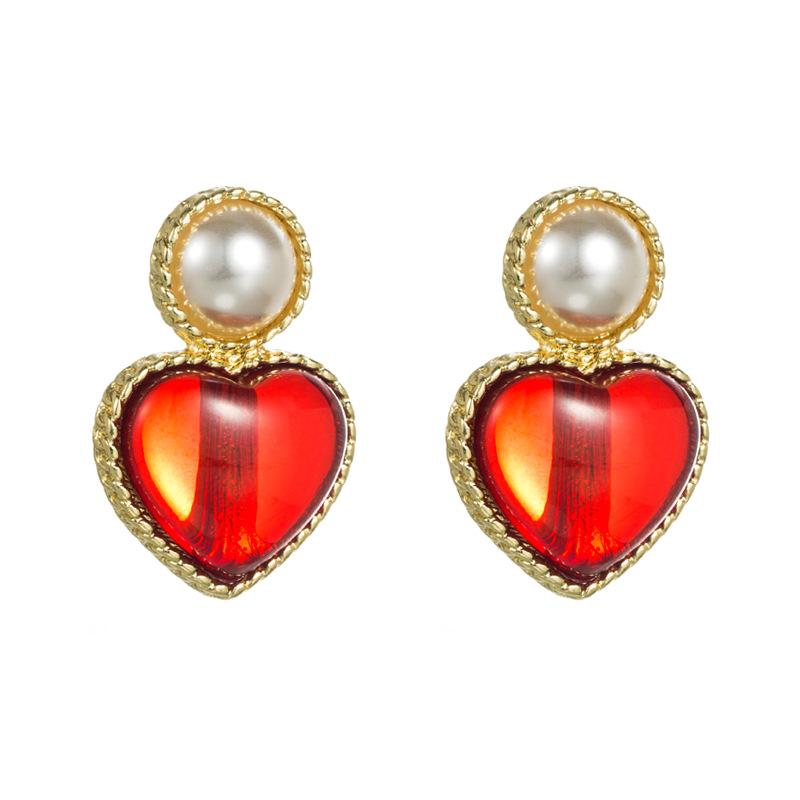 Women Retro Drop Earrings Titanium Steel Alloy Pendant Earrings Acrylic Colorful Resin Bead Heart Shape Geometric Ear Ornaments