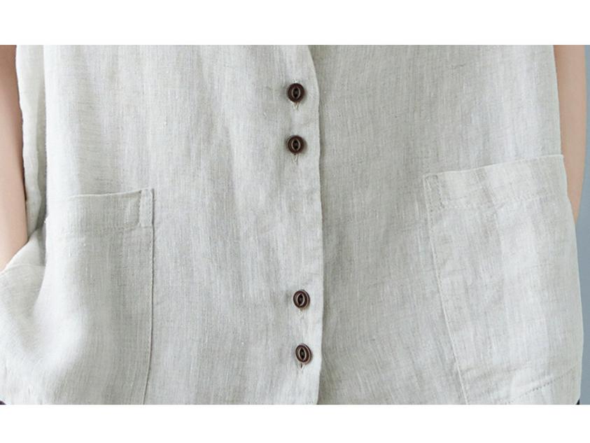 2025 Summer Women's Solid Color Sleeveless Cotton Linen V-Neck Vest