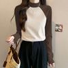 Autumn Winter New T-Shirts Women Tees Mock Nerk Contrast Color Patchwork Fashion Casual Youth Long Sleeve Warm Bottoming Tops
