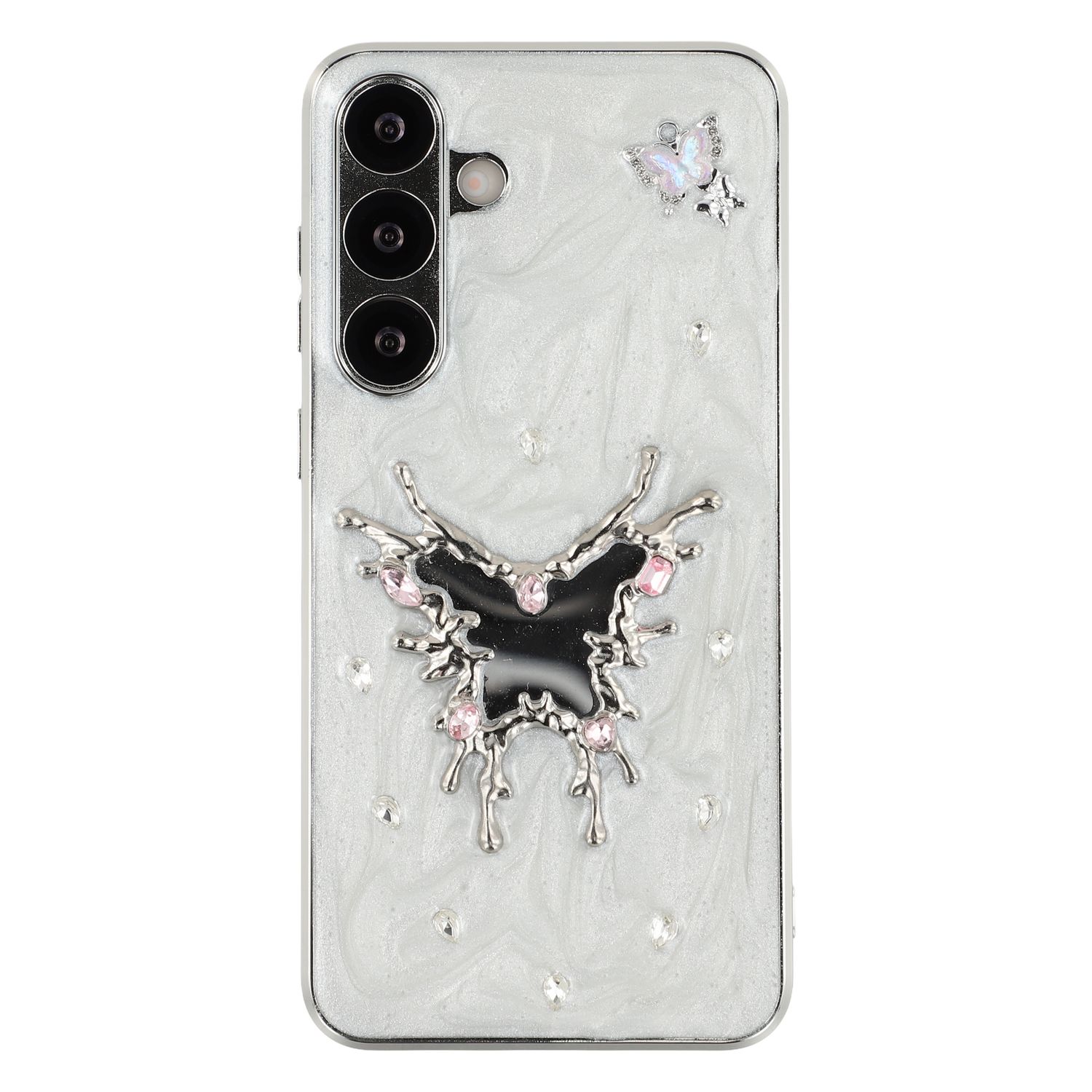 

For Samsung Galaxy S24 FE Case Electroplated Epoxy Metal Decor TPU + Acrylic Phone Cover Precise Cutouts C