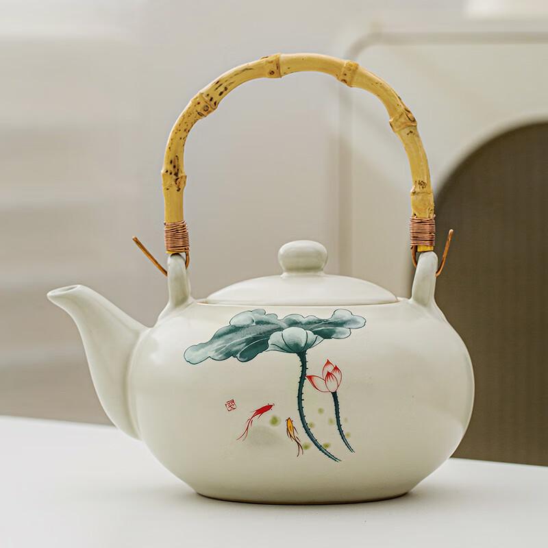Lainuo Ruyao Celadon Fish & Lotus Beam Handle Teapot Set