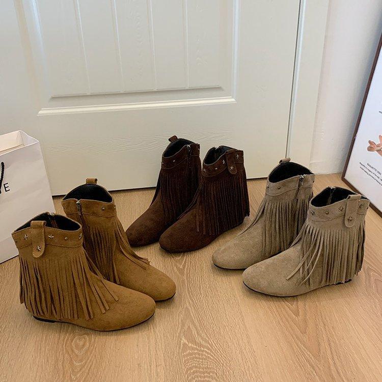 Retro fringed short boots for women~ Winter 2025 new versatile willow nail short boots fashionable British western boots