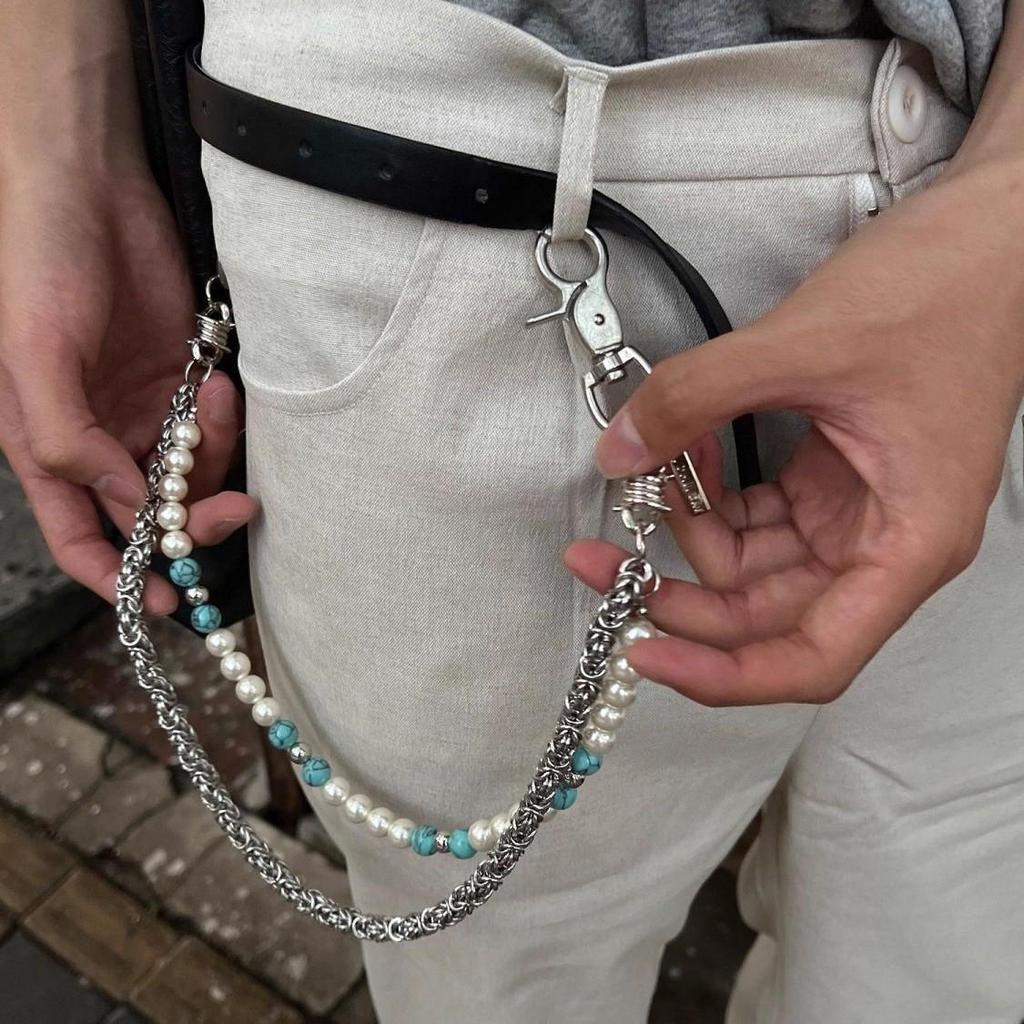 Turquoise Pendant Jeans Chain - Western Pearl Accessory Waist Keychain Trendy