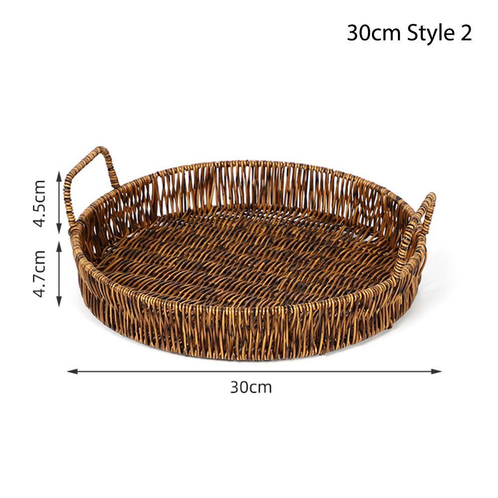 1Pcs Round Shape Storage Tray Breakfast Bread Food Plastic Rattan Threads Basket