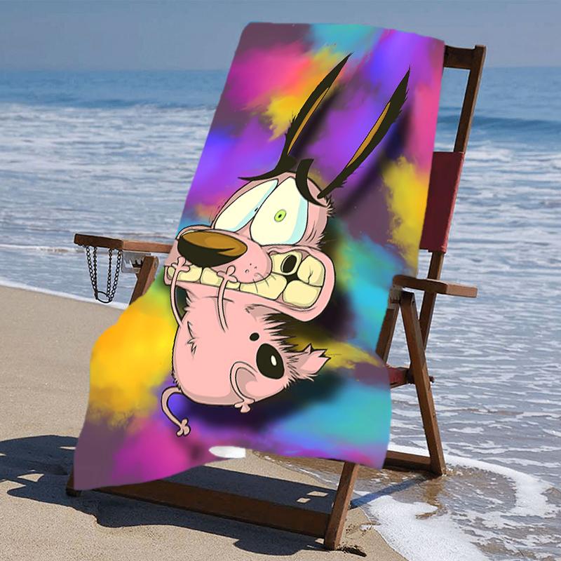 proof beach towel with a Courage the Cowardly Dog2 pattern - soft,absorbent,quick-drying,machine washable - perfect for swimming,camping,bathing