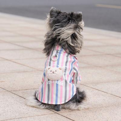 Yousheng Pet Shirt with Stripes And Plush Bear Button Down Short Sleeve Summer Puppy Outfits Breathable Pet T Shirt for Small Medium Dogs