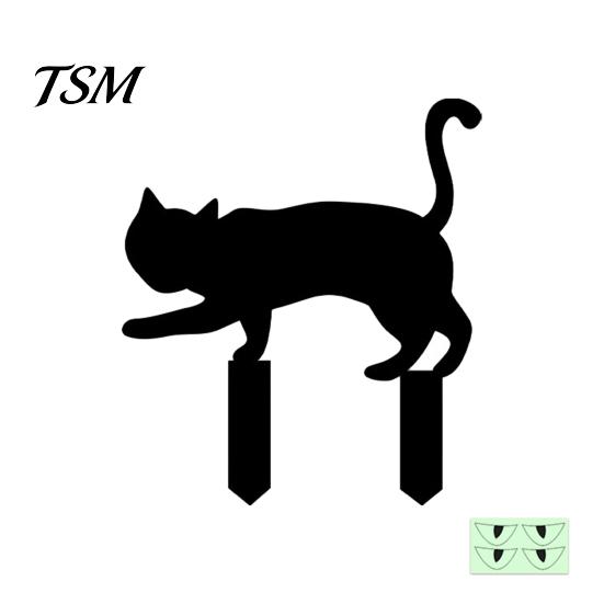 Spooky Outdoor Silhouette Halloween Garden Stake, Black Cat Yard Sign with Glow-in-the-dark Easy Installation Stakes Eyes, Waterproof Ghost