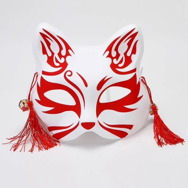 Hand-Painted Anime-Style Cat and Fox Half-Face Mask for Men and Women