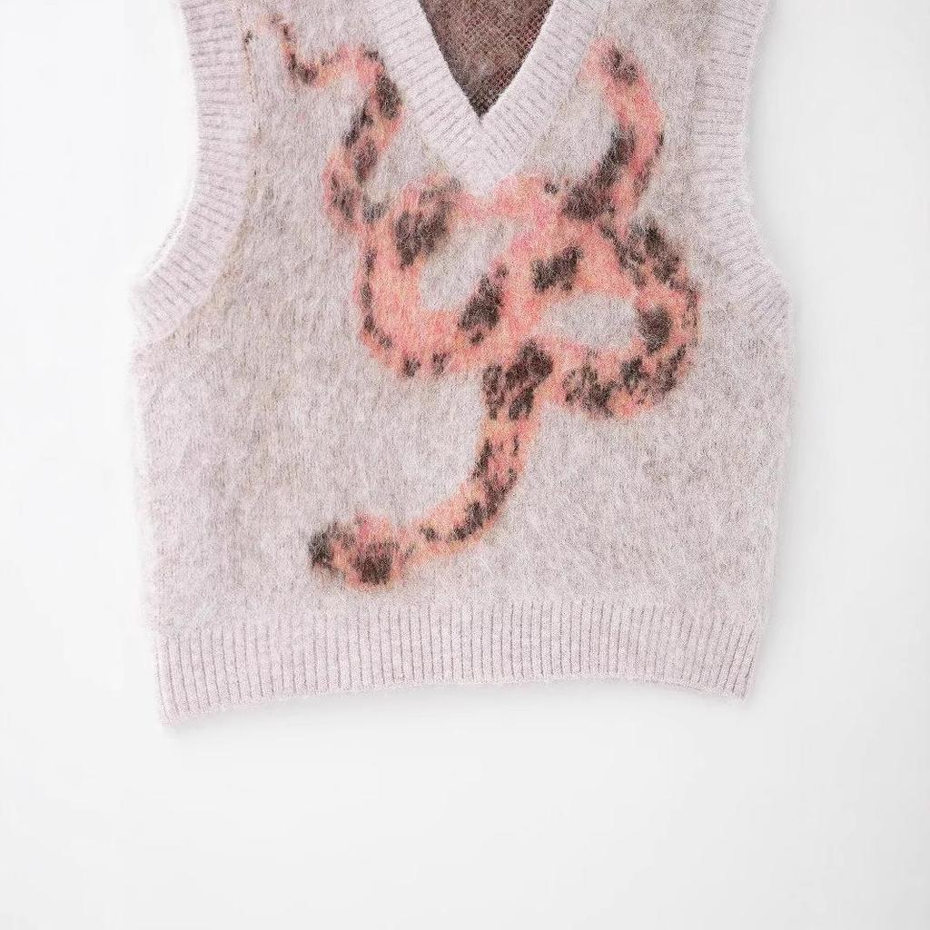 2025 Spring Women's European & American V-Neck Jacquard Knit Vest Top