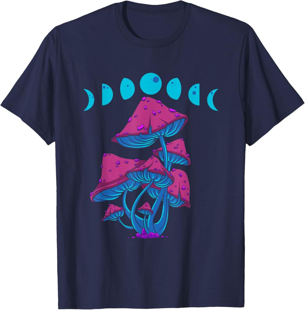 Mushroom Moon Phases Graphic Tee Retro Cottagecore Aesthetic Psychedelic Shroom T-Shirt