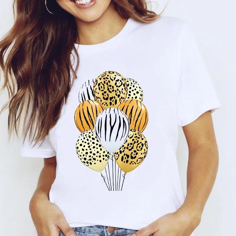Women's Fruit-Flower Print Crew-Neck Tee Spring/Summer Aesthetic Polyester Fiber Cute Base Shirt Trendy Top