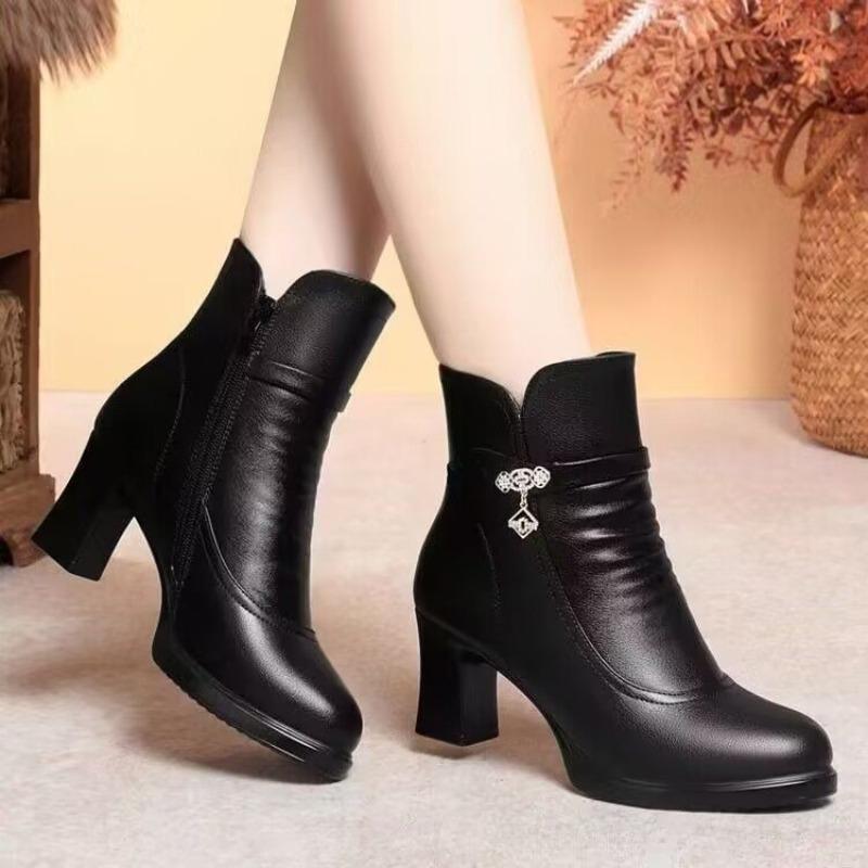 Women's Cotton Boots Winter New Fashion High-heeled Short Boots Women's Boots Piled Thickened Warm Non-slip Comfortable Boots