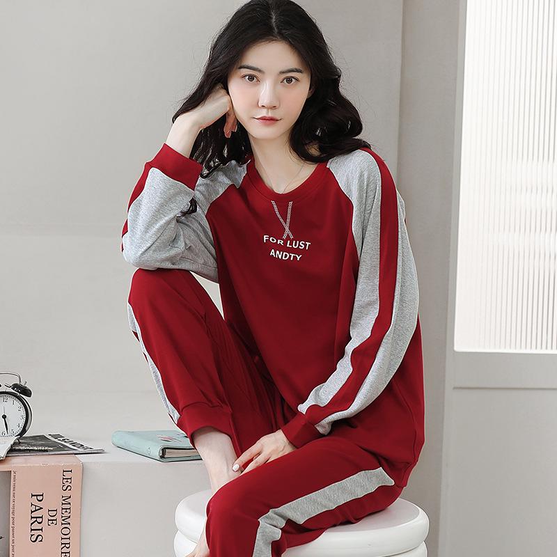 Aifen Teng Women's Pajamas Set: Pure Cotton, Long Sleeve, Long Pants, Casual Home Wear, Suitable for Spring, Autumn, and Winter.