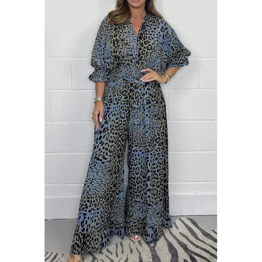 Women'S Sexy, Comfortable And Handsome New Fashion Leopard Print Casual Wide Leg Jumpsuit