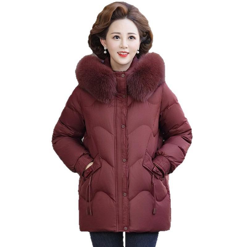 New white goose down jacket medium and long winter large size mother pack thickened warm jacket for old women