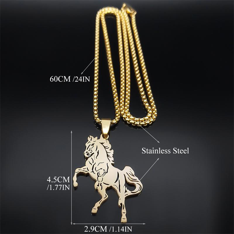 Aesthetic Horse Animal Necklace for Women Men Stainless Steel Gold Color Neck Chain Collar Party Wedding Gift Jewelry N3224S01