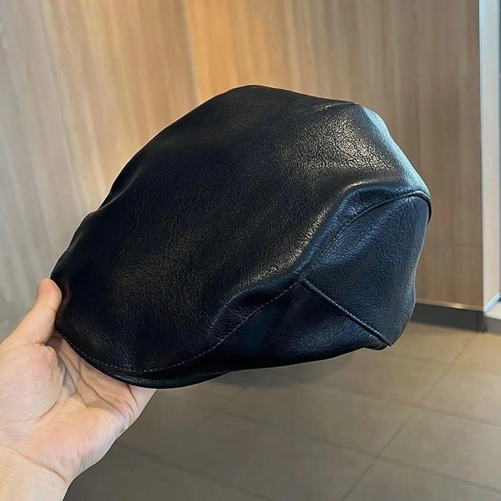 Spring Autumn Material Flat Cap PU Leather Duckbill Caps Fashion Peaked Hat Casual Wear