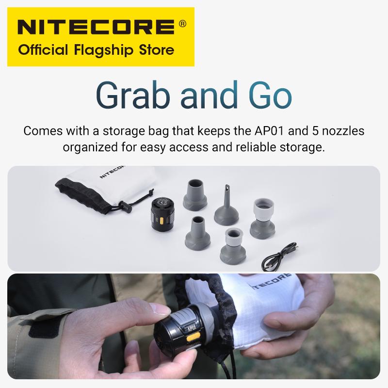 NITECORE AP01 Portable Air Pump 22g 2.8 kPa USB-C Inflation Deflation for Air Bed Pillows Swimming Ring Camping Flame Booster
