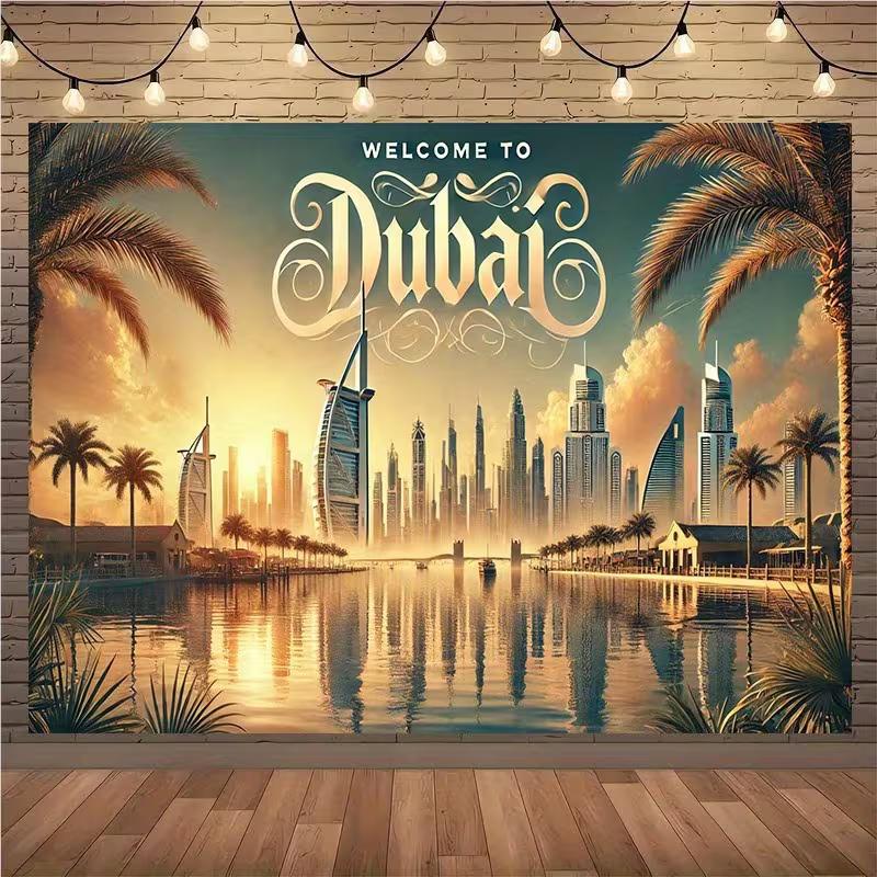 2D Dubai Tour Backdrop, City Skyline & Burj Al Arab Photography Background 47.2x31.5inch/120*80cm