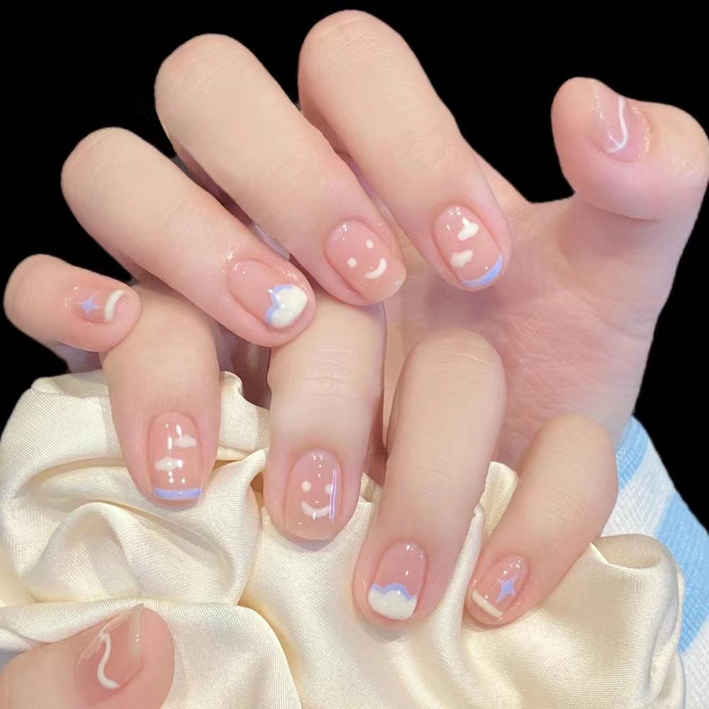 Reusable Blush Nail Art Set: 24 Detachable Wearable Nail Stickers