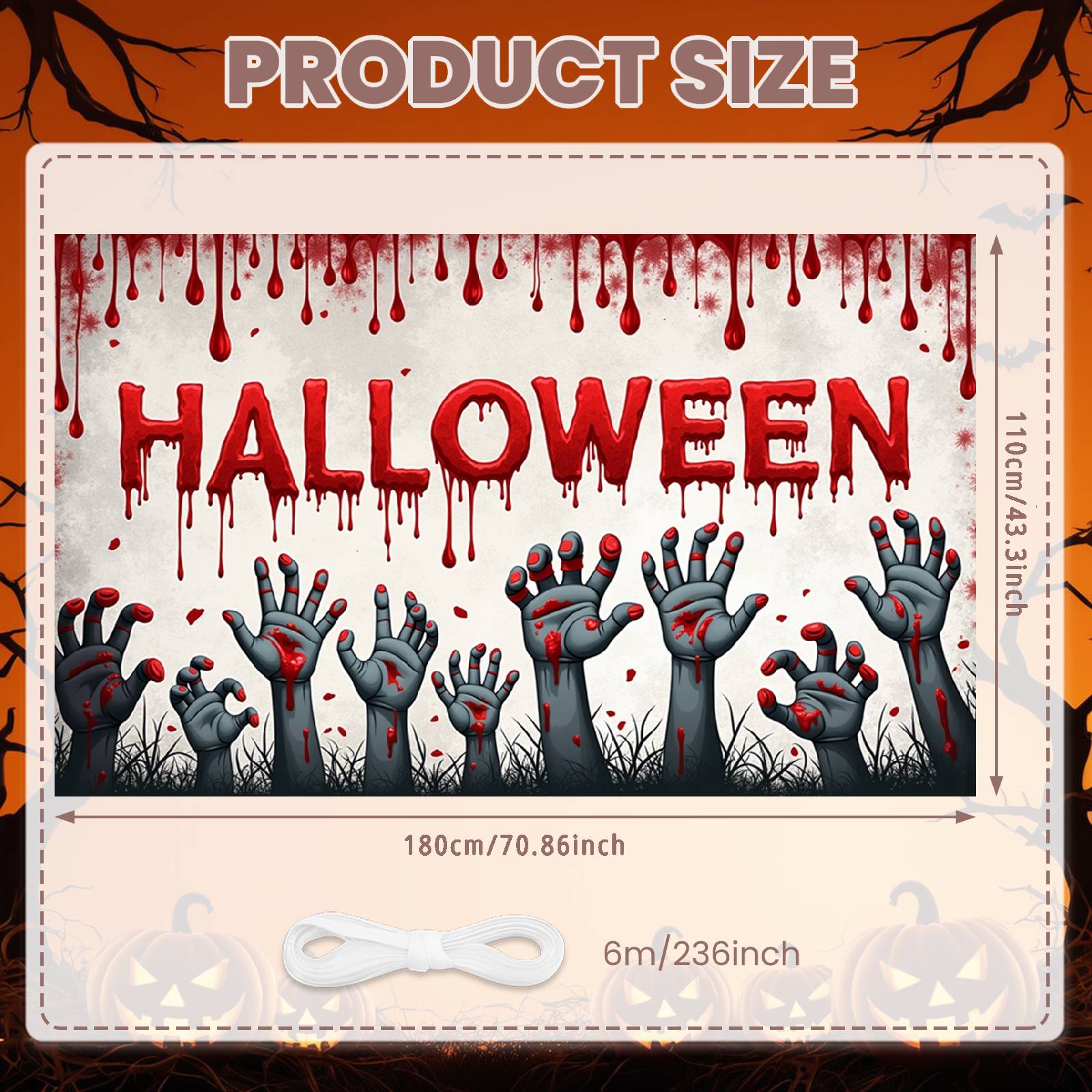 

Creepy Decoration Decoration Material Halloween Banner Bloody Banner Spooky Zombie Banner For Horror Celebration Outdoor Themed