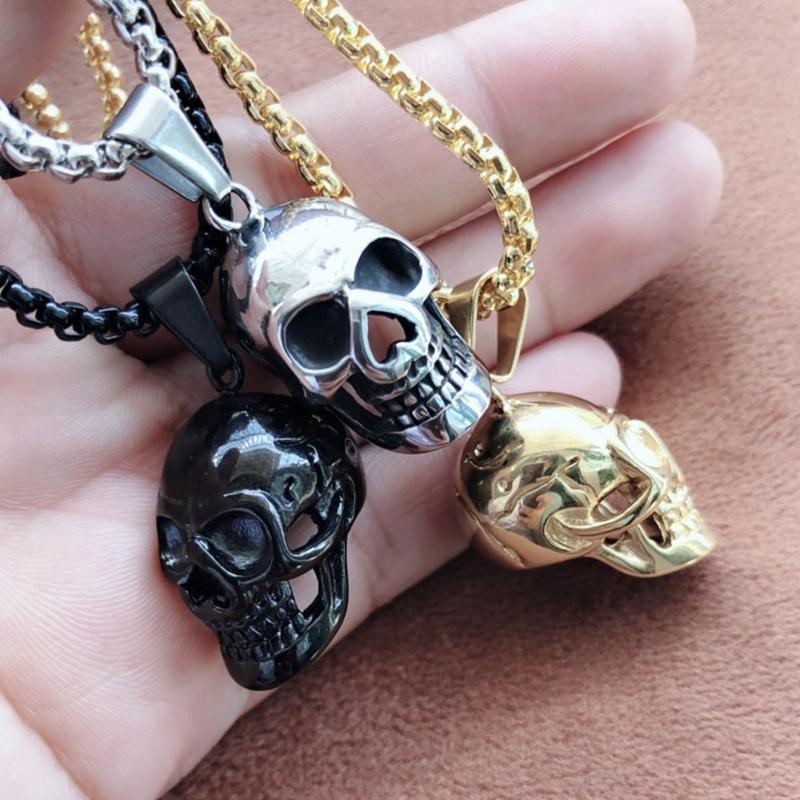 Pendentif Collier Tête de Mort en Acier Inoxydable Punk Rapper Homme Collier Tête de Mort Gothique Personnalisé Cadeau en Acier Inoxydable