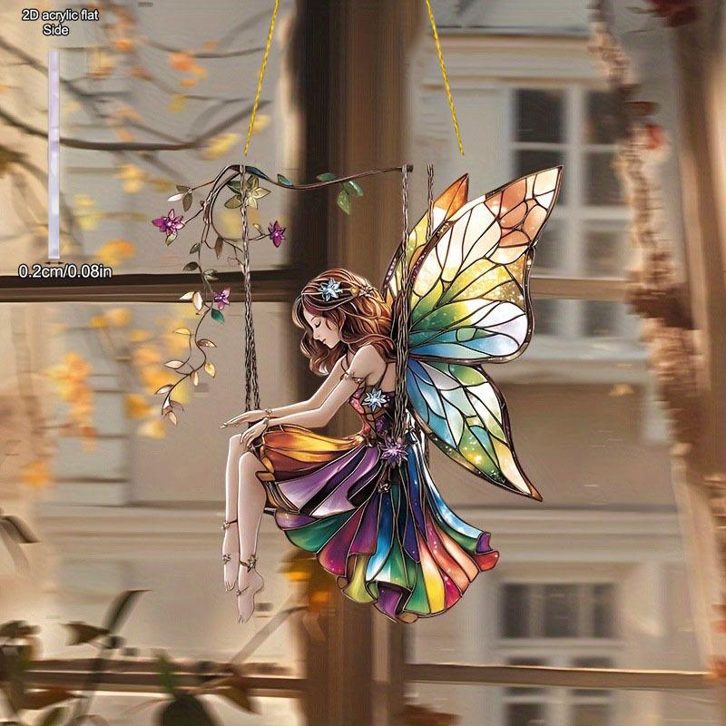Dreamy and Gorgeous Stained Acrylic Fairy Swing Ornament Light Up Your Home and Festival Rose Tassels for Jewelry Making, Perfect for Home, Kitchen 