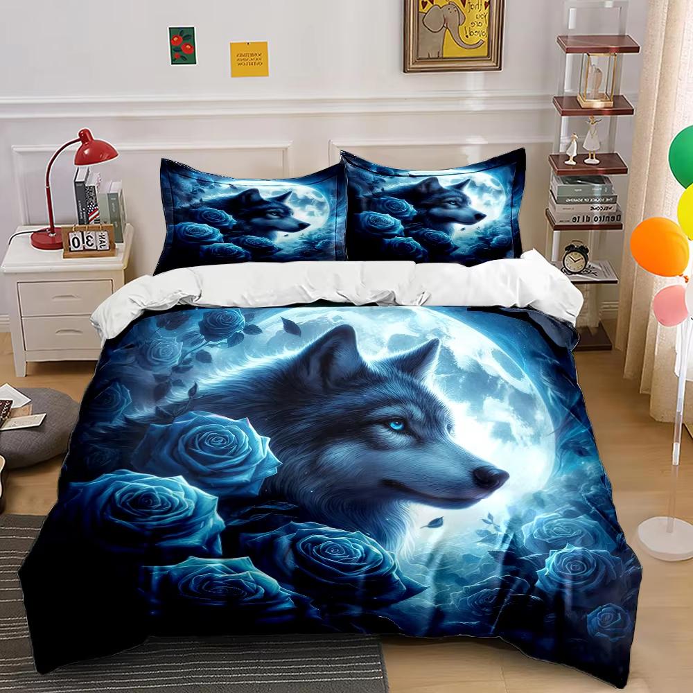 Wolf And Rose Print Duvet Cover Queen King Sports Lover Bedding Set Adult Kids Room Decor 3 Pcs With 2 Pillowcases No Quilt