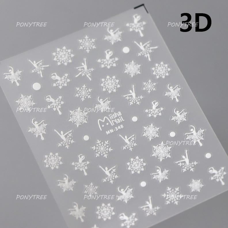 1 Piece 5D Embossed White Snowflake Nail Stickers Winter Christmas Snowflake Nail Art Stickers Self-adhesive Decorative Slider
