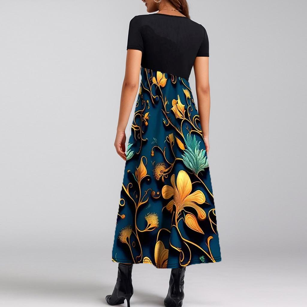 Women's Summer Maxi Dress 2025 Floral Wrap V Neck Puff Short Sleeve Ruffle Beach Resort Long Dresses