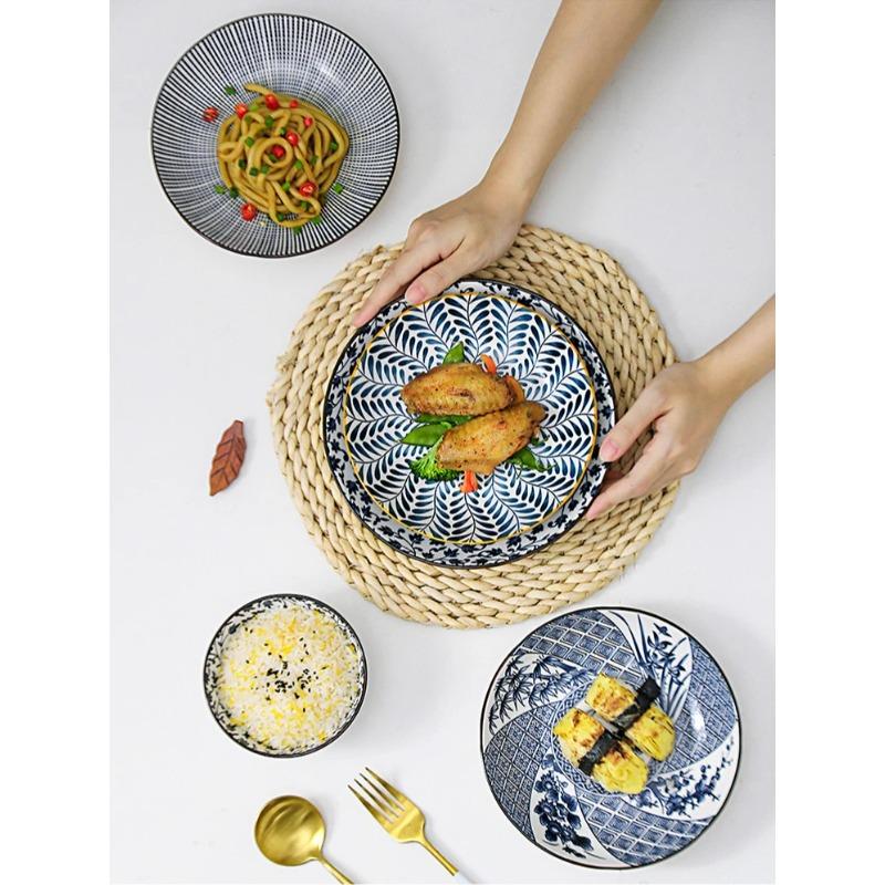 Japanischer Retro-Essteller, Keramikdruck, rundes Geschirr mit verschiedenen Mustern, Heizplatten für Zuhause und Restaurants
