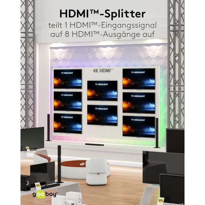 Répartiteur hdmi 1x8 - goobay - 58484 - 4k 60 hz - aluminium - plug &amp; play