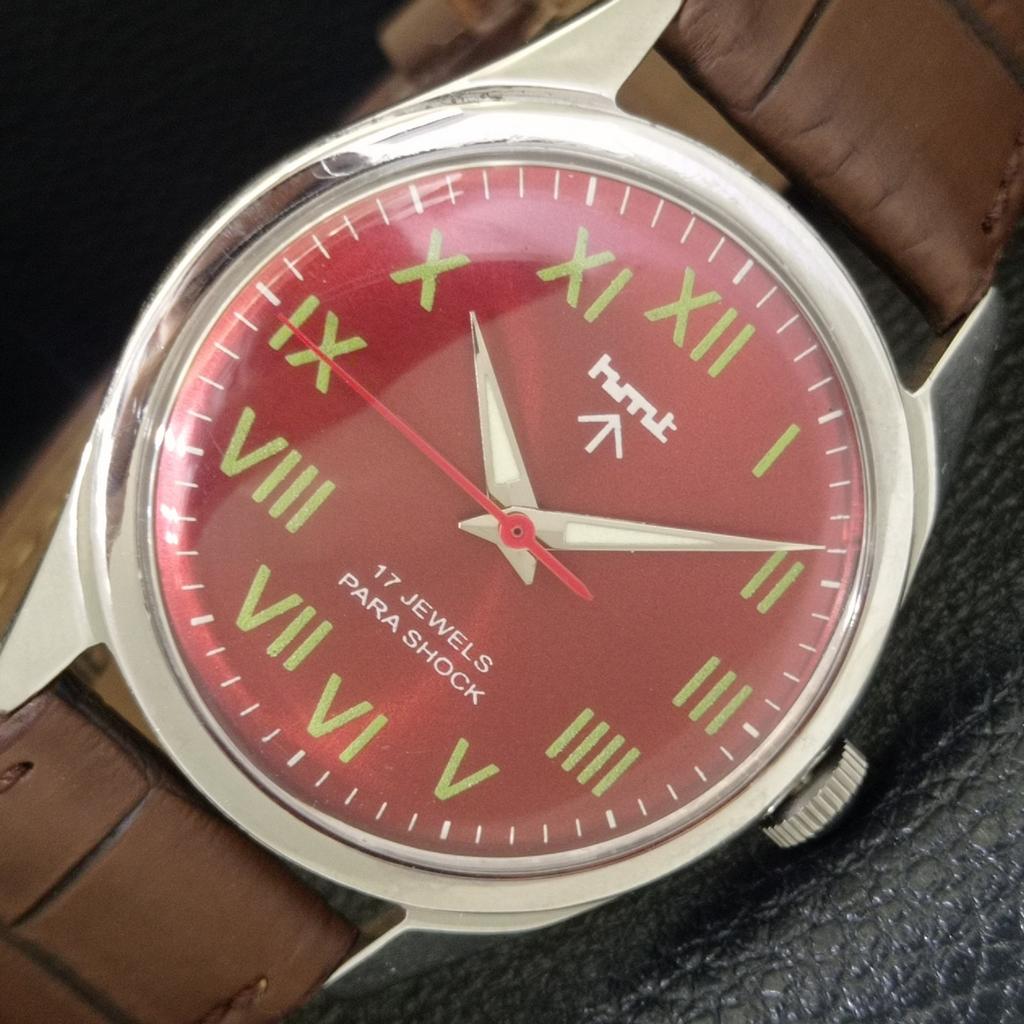 

HMT HAND-WINDING INDIAN MENS VINTAGE ROMAN FIGURE RED COLOR DIAL WATCH a702864-1 R211-a702864