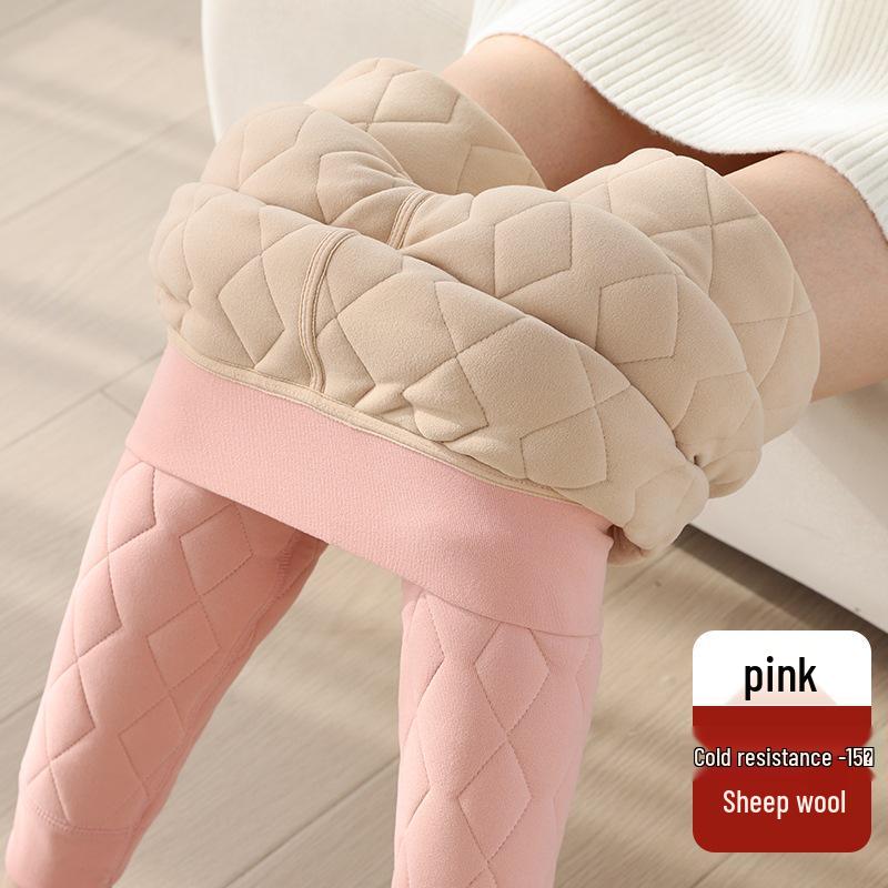 Women's Extra Thick Fleece-Lined Lambswool Pants – High Waist, Elastic, Warm Winter Layer