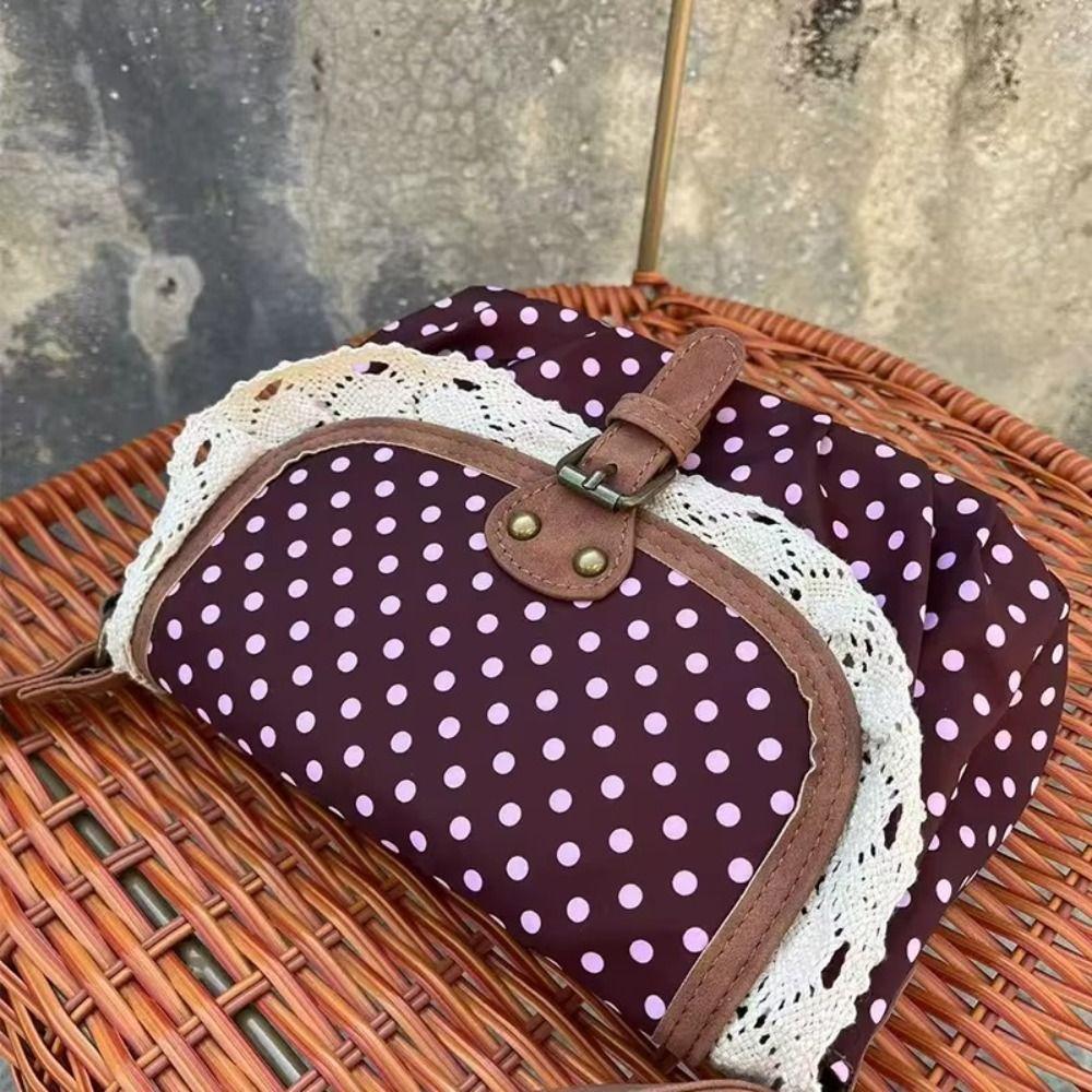 Gepunktete Vintage-Tasche Lässige Spitze Ein Schultertasche Leinwand Damen Handtasche Umhängetaschen