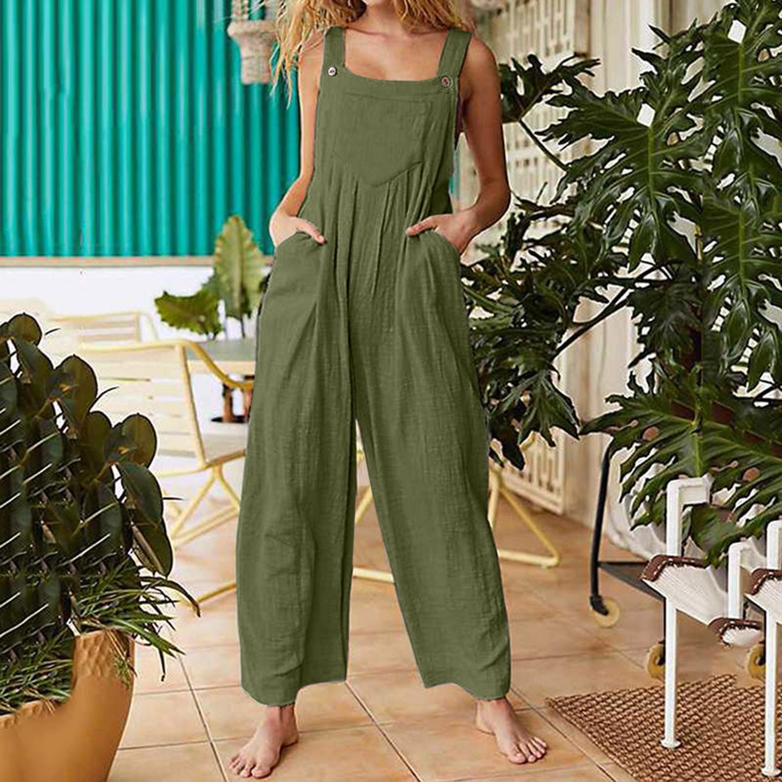 Artistic Retro Dark Blue Plus Size Women s Overalls - Casual Long Pants XXL зелёный