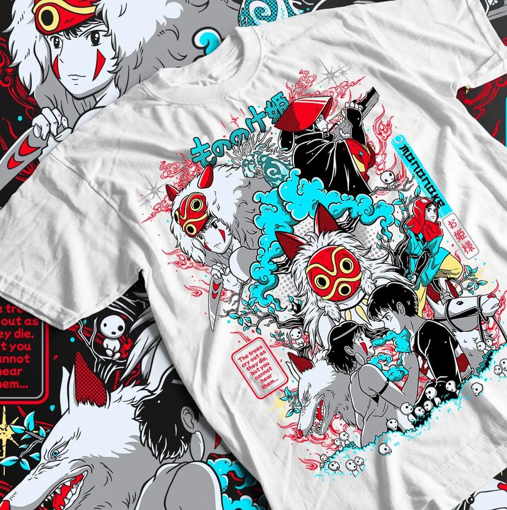 Princess Mononoke T-Shirt, Anime Shirt, Japanese Tee, Studio Anime Gift, Black.