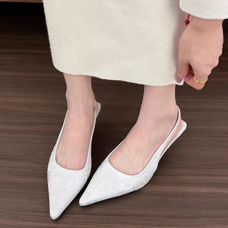 Fashion Summer New Style Popular Women Sandals Heel Ladies Shoes Pointed Toe Solid Female Women's Shoes Back Strap Slip On Heels