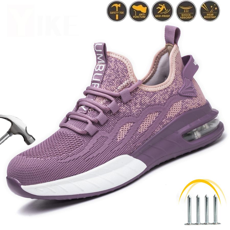 Scarpe Antinfortunistiche da Donna Stivali di Sicurezza Traspiranti Puntale in Acciaio Antiperforazione Scarpe da Lavoro Sportive Stivali di Sicurezza per l'Edilizia
