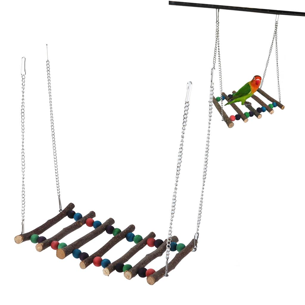 Papagei Schaukel Hängebrücke Bunte Perlen Holz Kletterleiter Spielzeug für Kleinvogel Papagei Doppelte Perlen Siebte