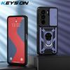 KEYSION Nárazuvzdorné pouzdro Armor pro Itel Power 70 s posuvným krytem objektivu fotoaparátu, kroužkem pro ochranu objektivu, stojánkem a zadním krytem telefonu pro Itel Power 70 4G